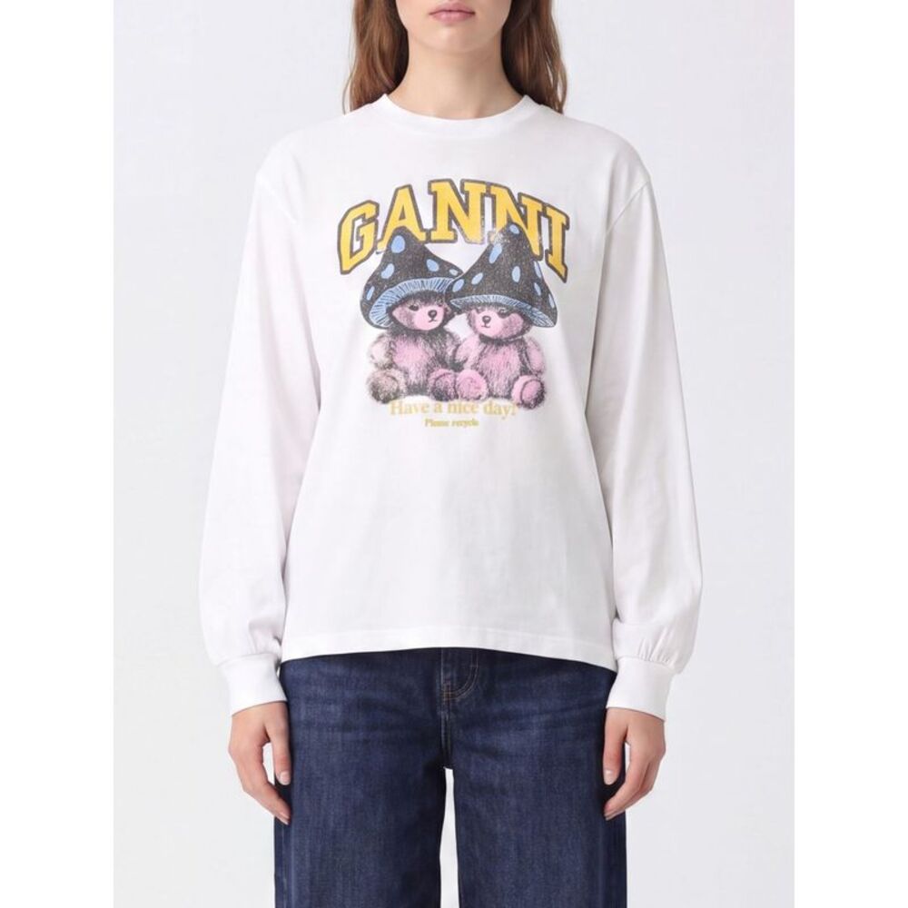 Ganni Women Long-Sleeved Organic Cotton T-Shirt Ganni With Teddy Bear Print
